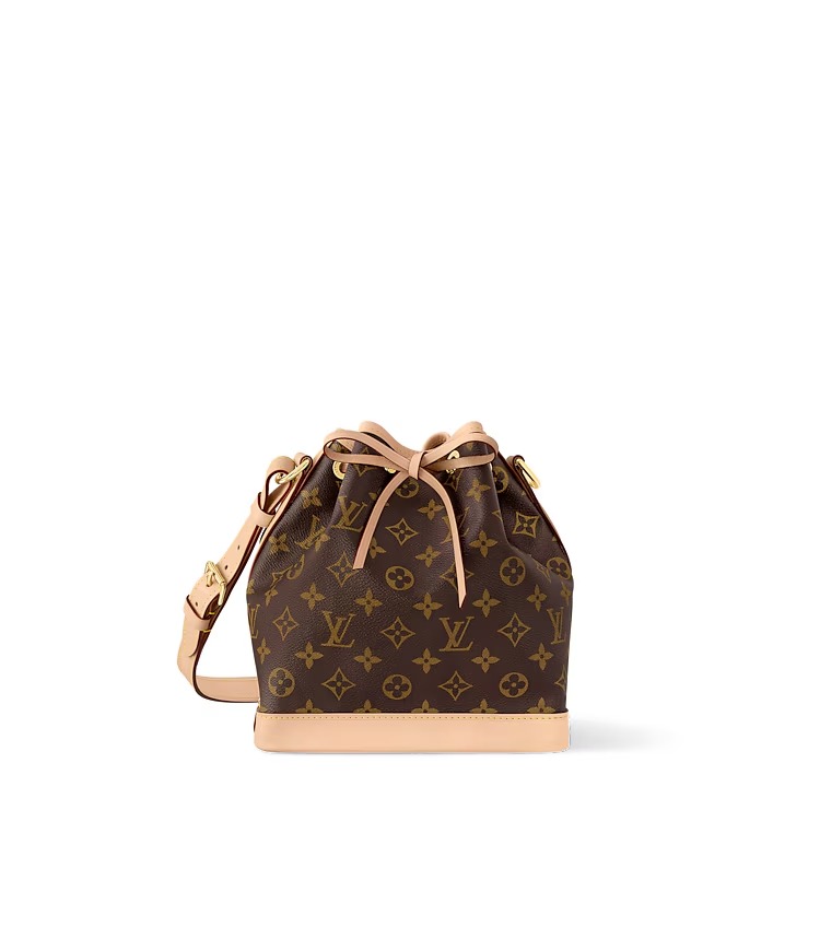 Bolso Louis Vuitton Noé BB monograma tipo bucket con correa ajustable y cierre de cordón